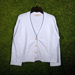 LOFT Light Blue V-Neck Button Front Cardigan